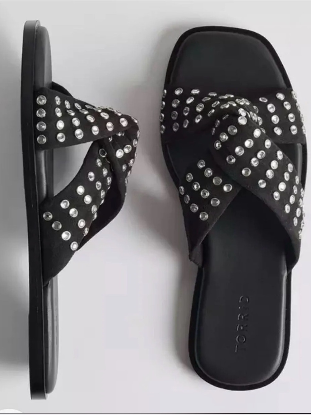 Torrid 10M Rhinestone Knot Black Slide Sandals